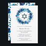 Bright Blue Blommigt och David Star| Bat mitzvah Inbjudningar<br><div class="desc">Det här trendiget har Bat mitzvah inbjudningar med indigo blå vattenfärgblommor i en andedräkt runt David-stjärnan och matchande blommönster på baksidan. Enkel,  modern blå text visas mot en skarp vit bakgrund.</div>