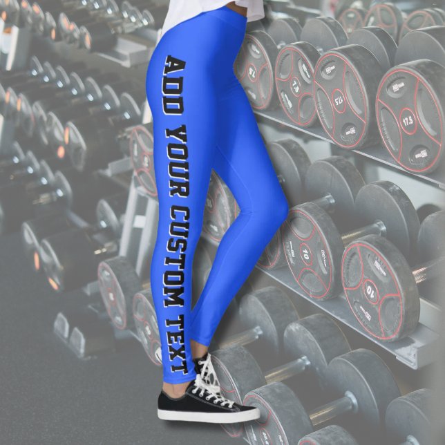 Bright Blue Bold Personalized Custom Text Vertical Leggings (Skapare uppladdad)
