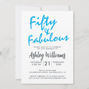 Bright Blue femty Fabulous   50:e Födelsedagsfeste Inbjudningar