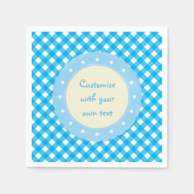 Bright Blue Gingham Anpassningsbar Text Pappersservett (Framsidan)