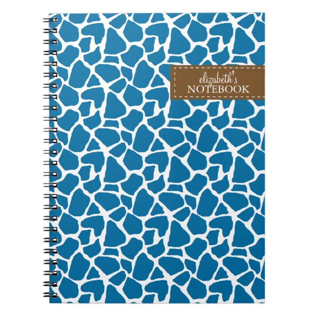 Bright Blue Giraffe Mönster Anteckningsbok Med Spiral (Framsidan)