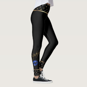 Bright Blue Glitter Lipstick Läppar Leggings