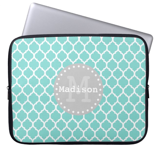 Bright Blue Grått Moroccan Lattice Monogram Laptop Fodral (Framsidan)