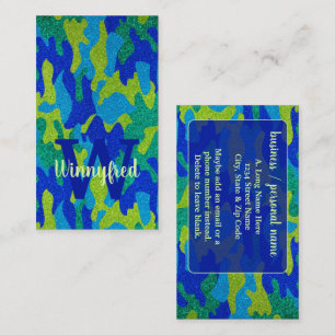 Bright Blue & Grönt Camouflage Glitter Camo Namn Visitkort
