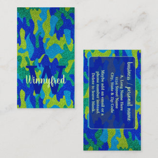 Bright Blue & Grönt Camouflage Glitter Camo Namn Visitkort