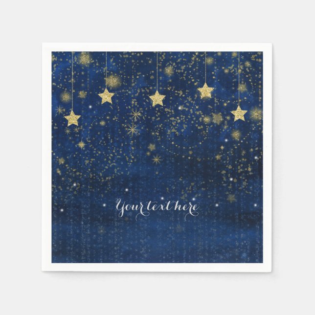 Bright Blue Guld Starry Celestial Whimsical Party Pappersservett (Framsidan)
