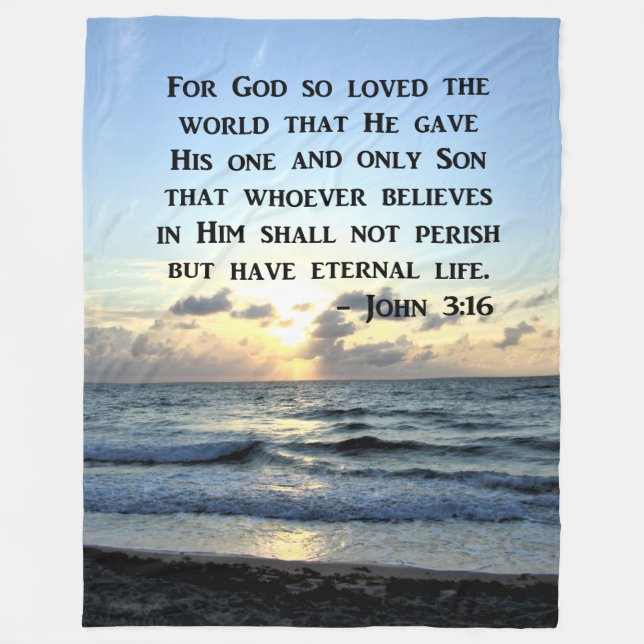 BRIGHT BLUE JOHN 3:16 OCEAN PHOTO DESIGN FLEECEFILT (Framsidan)