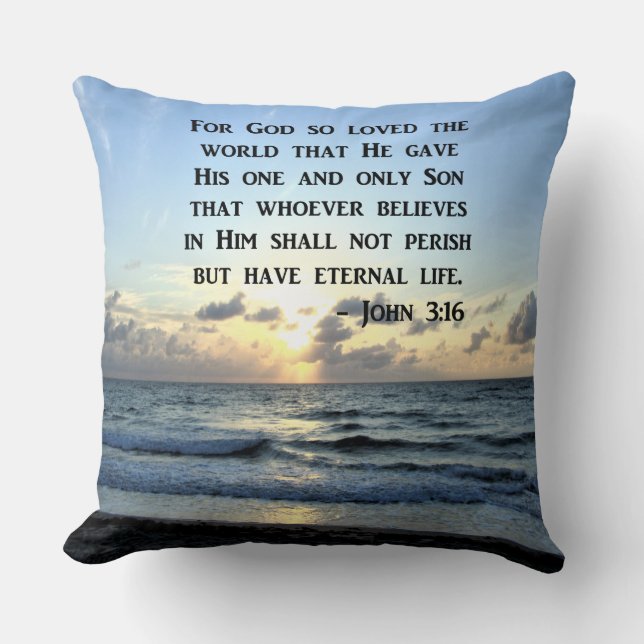 BRIGHT BLUE JOHN 3:16 OCEAN PHOTO DESIGN KUDDE (Framsida)