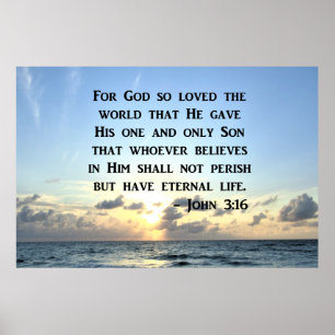 BRIGHT BLUE JOHN 3:16 OCEAN PHOTO DESIGN POSTER