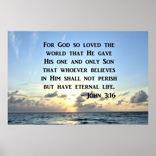 BRIGHT BLUE JOHN 3:16 OCEAN PHOTO DESIGN POSTER (Framsidan)
