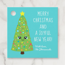 Bright Blue Kawaii Julgran God jul Gift Gåvor Etiketter