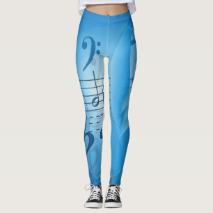Bright Blue Musik noter Leggings