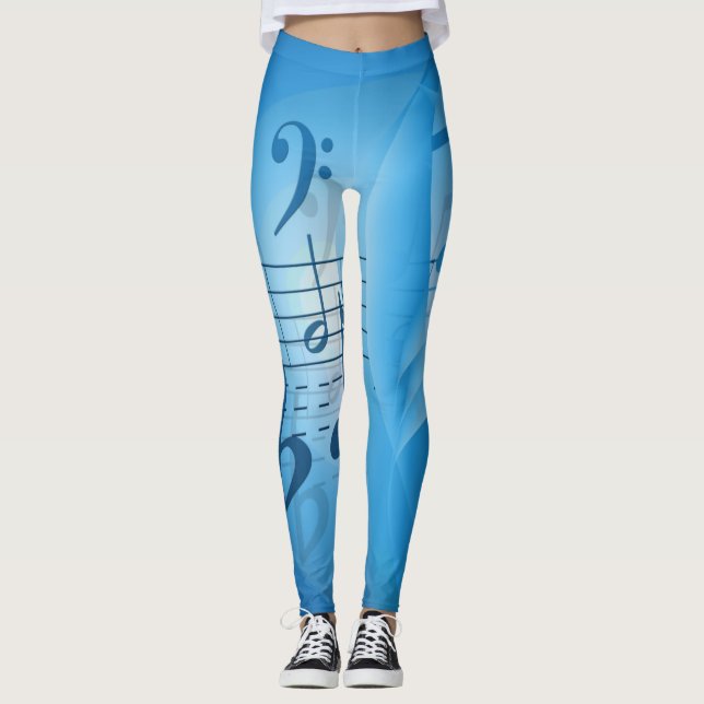 Bright Blue Musik noter Leggings (Framsida)