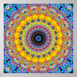Bright Blue och Gult Mandala Poster