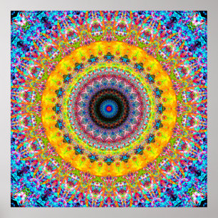 Bright Blue och Gult Mandala Poster