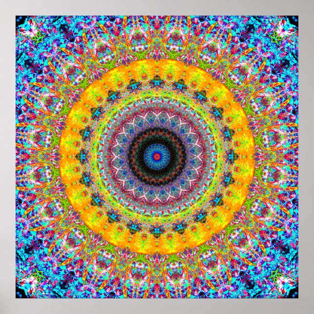 Bright Blue och Gult Mandala Poster (Framsidan)