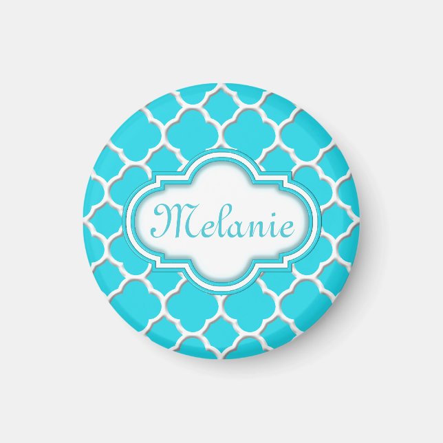 Bright Blue Quatrefoil Trellis Mönster Magnet (Framsidan)
