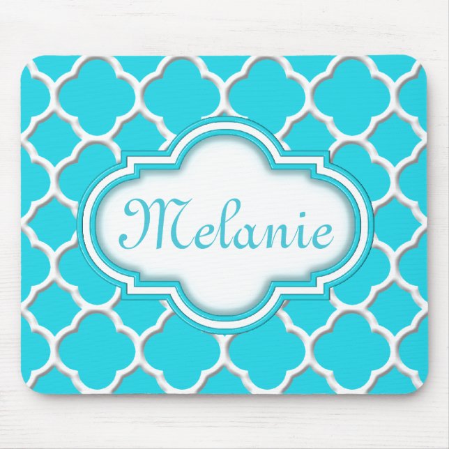 Bright Blue Quatrefoil Trellis Mönster Musmatta (Framsidan)
