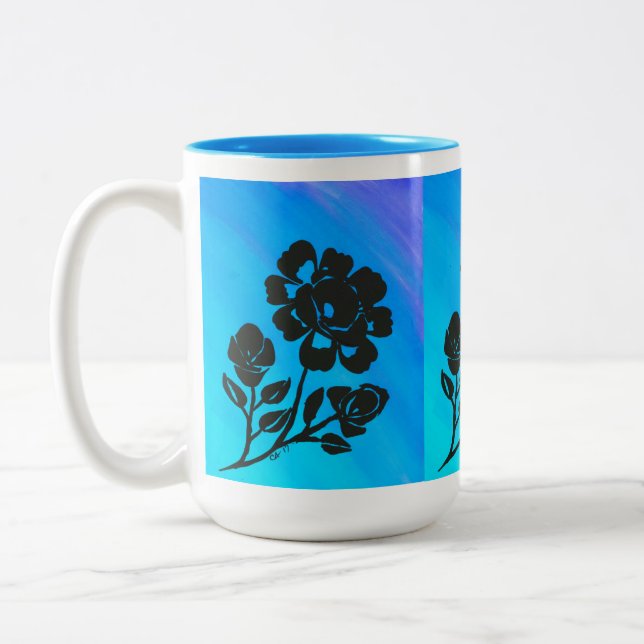 Bright Blue Ro Silhouette Art 15 oz. Kaffe Mugg (Vänster)