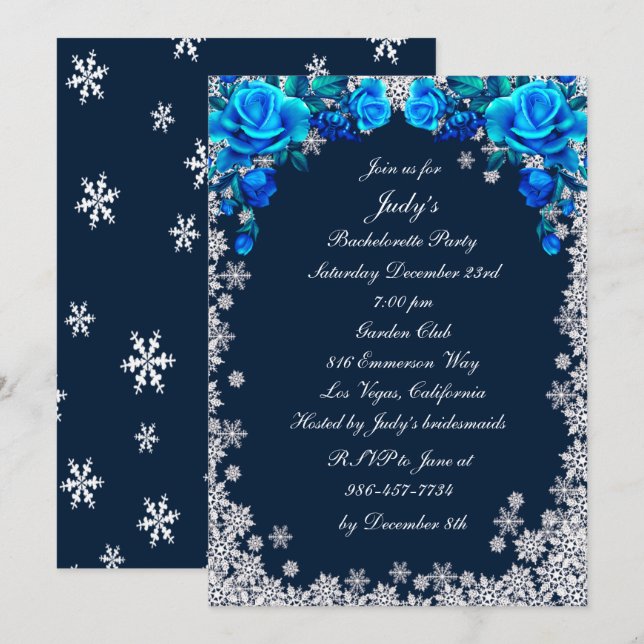 Bright Blue Ro Snowflake Bachelorette Party Inbjudningar (Fram/baksida)