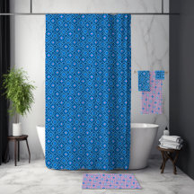 Bright Blue Shower Curtain med en Rosa