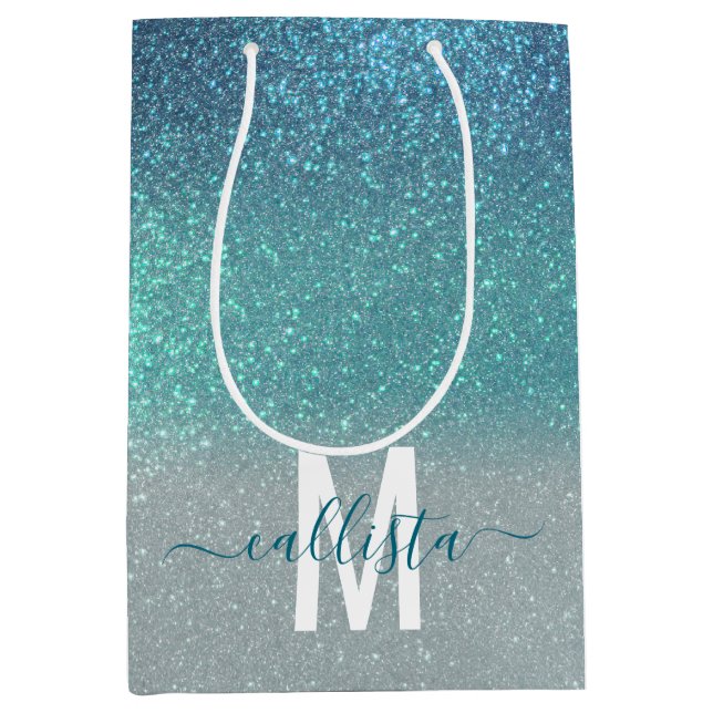 Bright Blue Teal Sparkly Glitter Ombre Monogram (Framsidan)