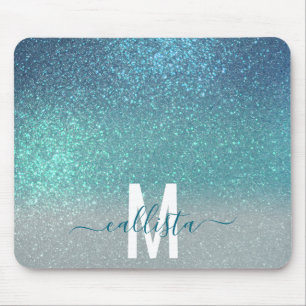 Bright Blue Teal Sparkly Glitter Ombre Monogram Musmatta