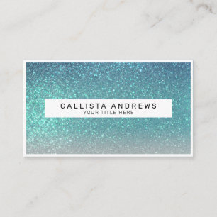 Bright Blue Teal Sparkly Glitter Ombre Monogram Visitkort