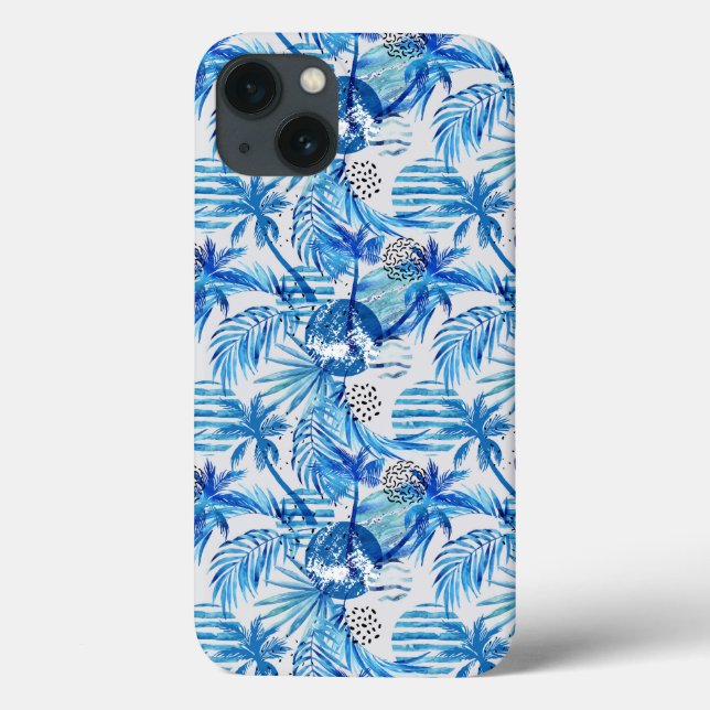 Bright Blue Tropical Watercolor Mönster (Baksida)
