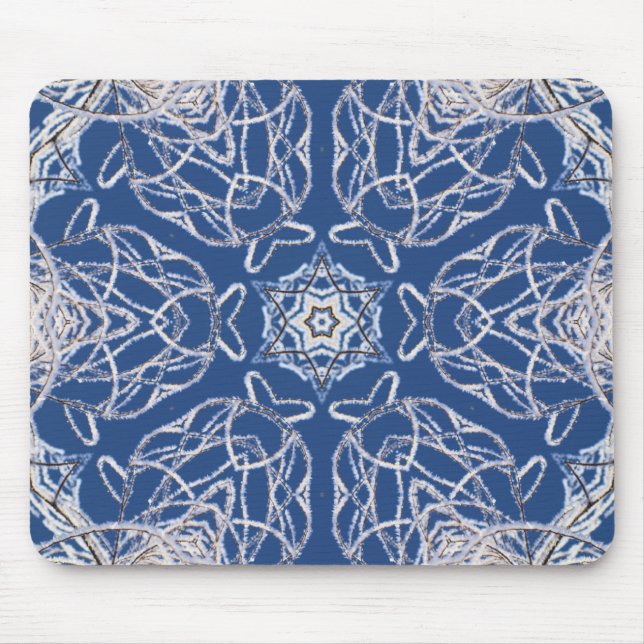 Bright Blue White Snö och Star Kaleidoscope Musmatta (Framsidan)