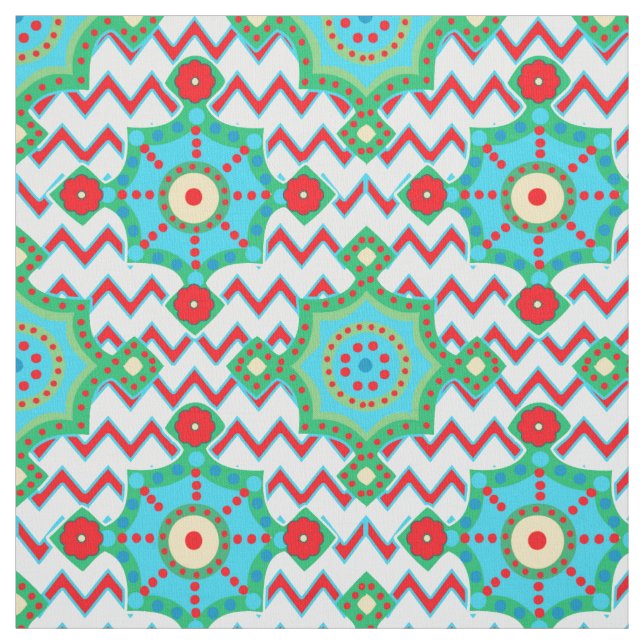 Bright Boho | Aqua och Red Chevron Tyg (Provkarta)