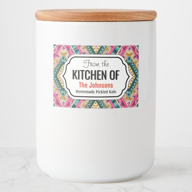 Bright Boho Colorful abstrakt Tribal mönster Mat Etiketter (Framsida)