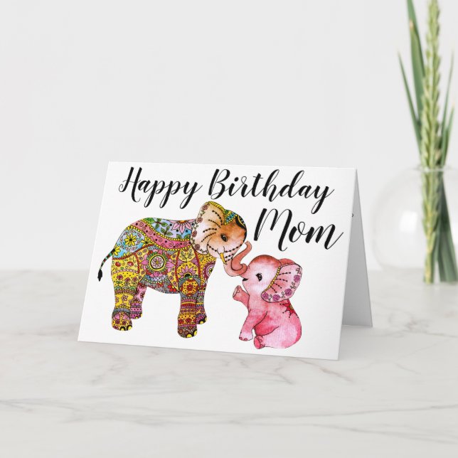 Bright Boho Elephants Grattis på födelsedagen Mamm Kort (Framsida)