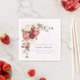 Bright Boho Red Rosa white Flowers Bröllop Pappersservett