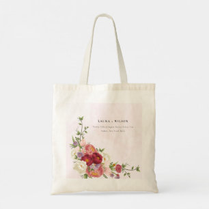 Bright Boho Red Rosa white Flowers Bröllop Tygkasse