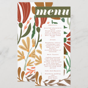 Bright Boho Terracotta Abstrakt Blommigt Bröllop Meny