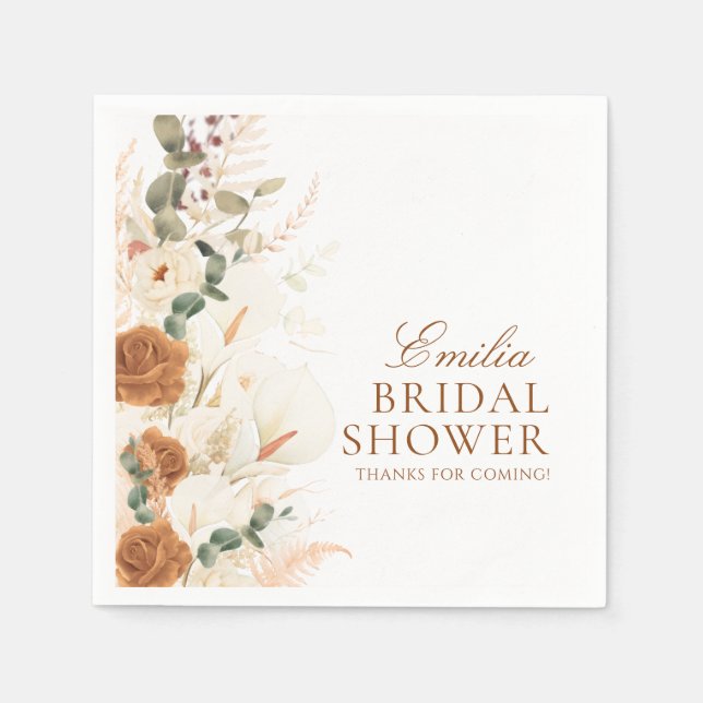Bright Boho Terracotta Floral Bridal Shower Pappersservett (Framsidan)