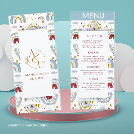 Bright Boho Terracotta Rainbows Bröllop Menu Meny