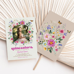 Bright Boho WildblomButterfly Quinceañera Party Inbjudningar
