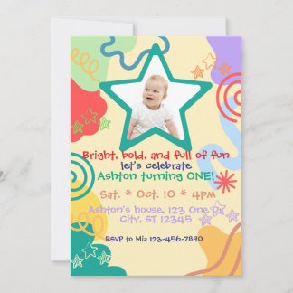 Bright, bold, fun 1st Birthday Inbjudningar