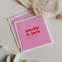 Bright Bold Rosa och Red Modern Monogram Bröllop Pappersservett