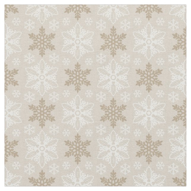 Bright Brown Tan Winter White Snowflake Mönster Tyg (Närbild)