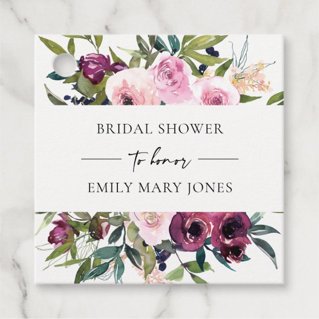 BRIGHT  BURGUNDY BLOMMIGT BUNCH MÖHIPPA GÅVOR ETIKETTER (Framsida)