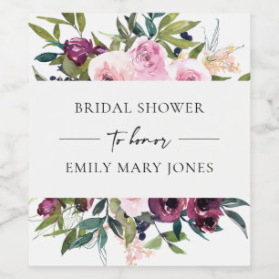 BRIGHT BURGUNDY BLOMMIGT BUNCH MÖHIPPA VINFLASKA ETIKETT