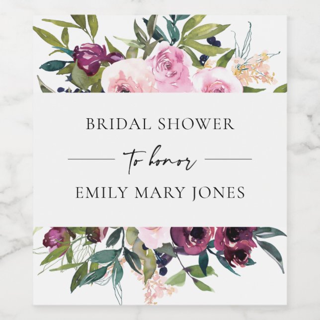 BRIGHT  BURGUNDY BLOMMIGT BUNCH MÖHIPPA VINFLASKA ETIKETT (Singel etikett)