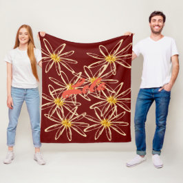 Bright Burgundy Red Blommigt Fleecefilt