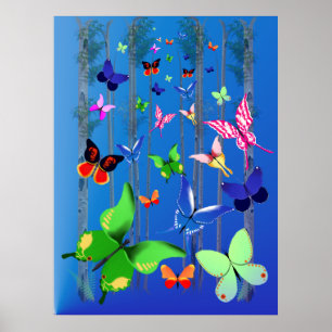 Bright Butterflies och Forest Poster