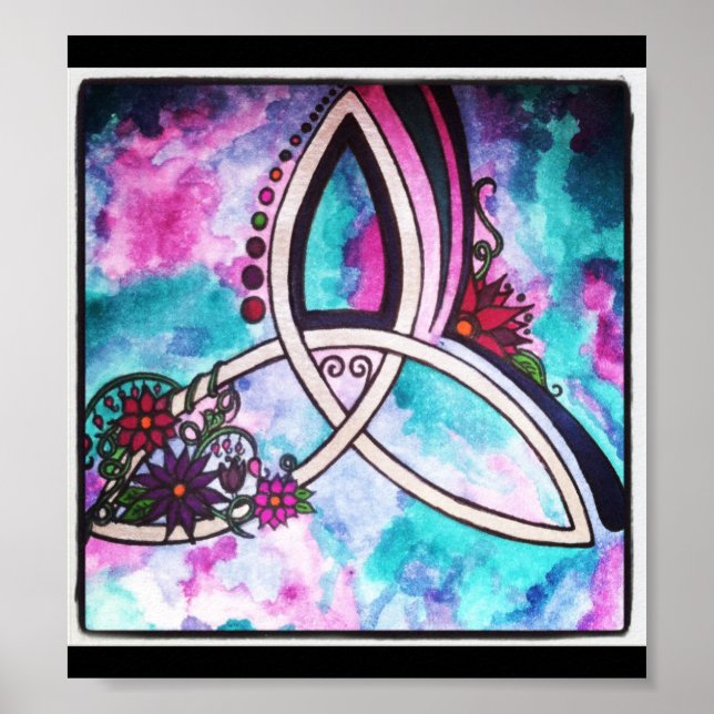 Bright Celtic blommigt triquetra Poster (Framsidan)