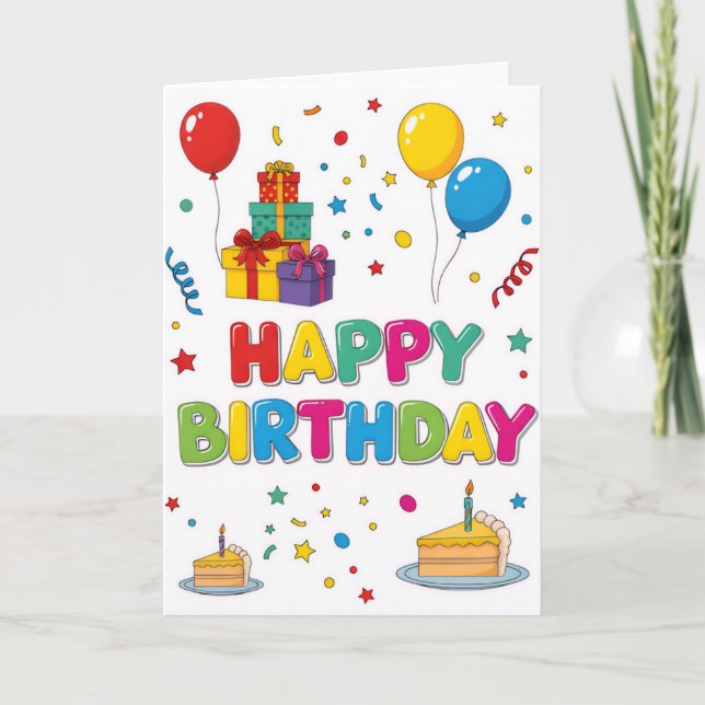 Bright & Cheerful Cartoon “Happy Birthday” Card Kort (Framsida)