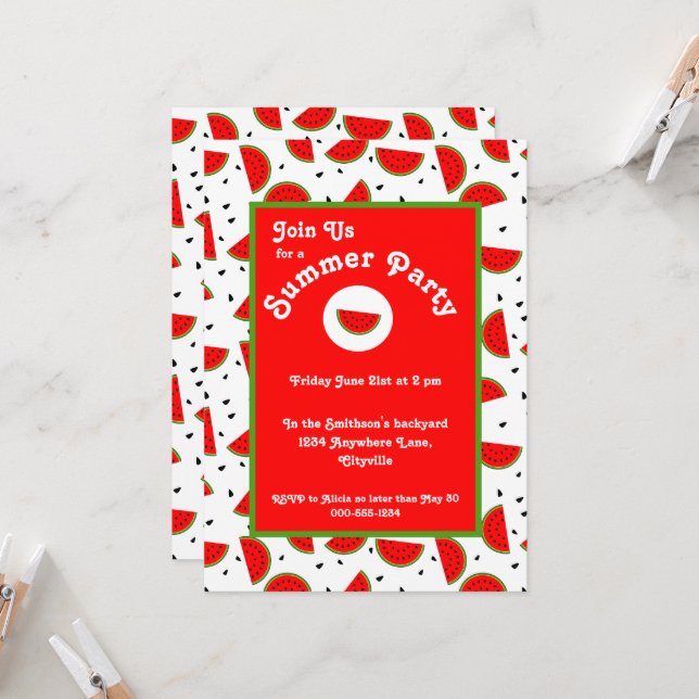 Bright Cheerful Watermelons, Party, sommaren Inbjudningar (Fram/Back In Situ)